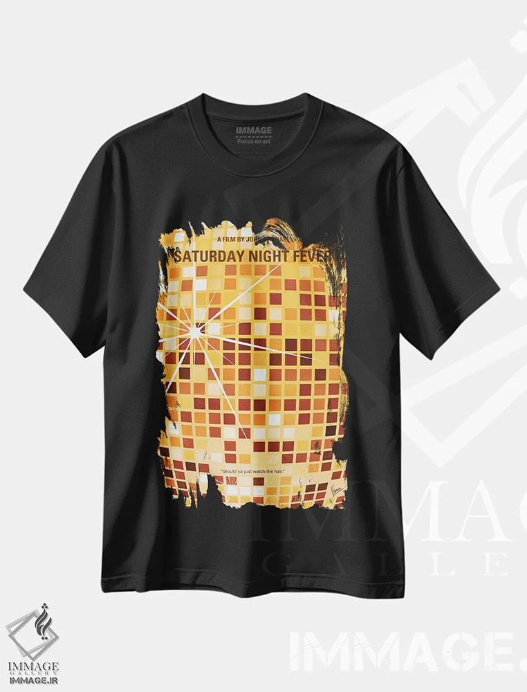 تیشرت مشکی طرح دار پوستر مینیمال فیلم تب شنبه شب، هنر دیجیتال اثر چانکونگ | immage.ir