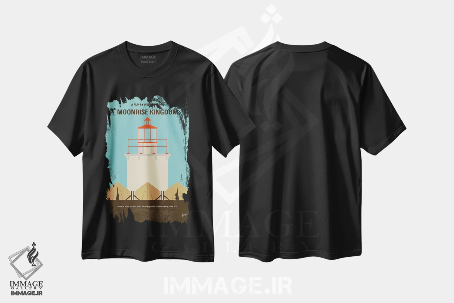 تیشرت مشکی طرح دار پوستر مینیمال فیلم پادشاهی طلوع ماه، پوستر مینیمال فیلم های کمدی اثر چانکونگ | immage.ir
