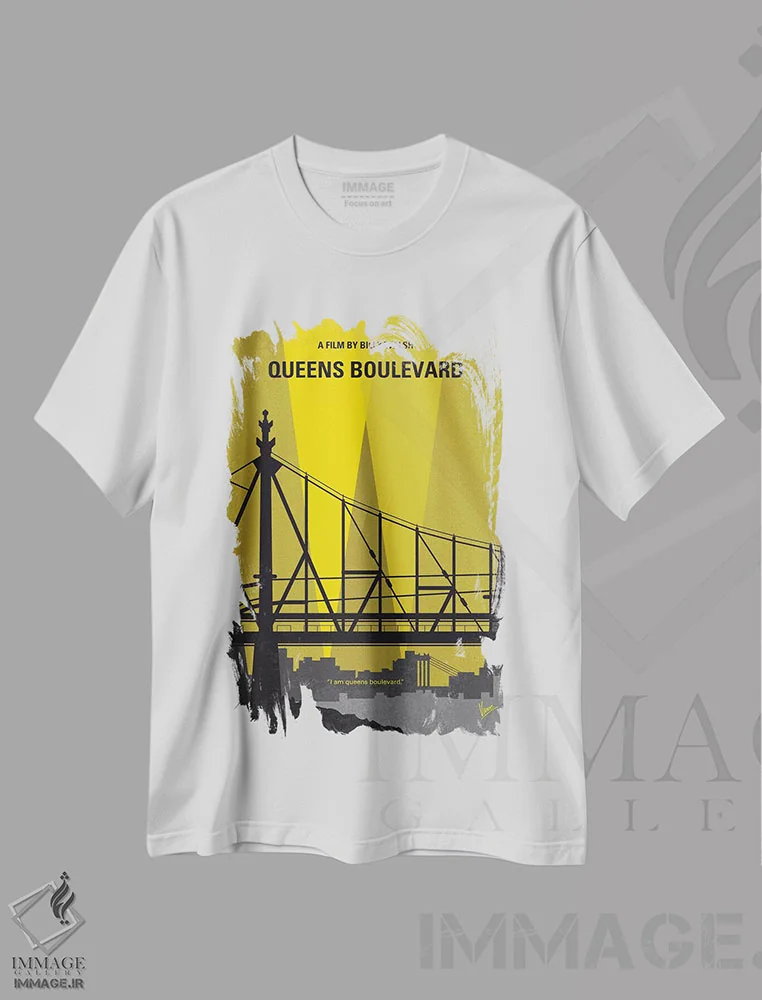 تیشرت سفید طرح دار پوستر مینیمال فیلم بلوار کویینز، هنر دیجیتال اثر چانکونگ | immage.ir