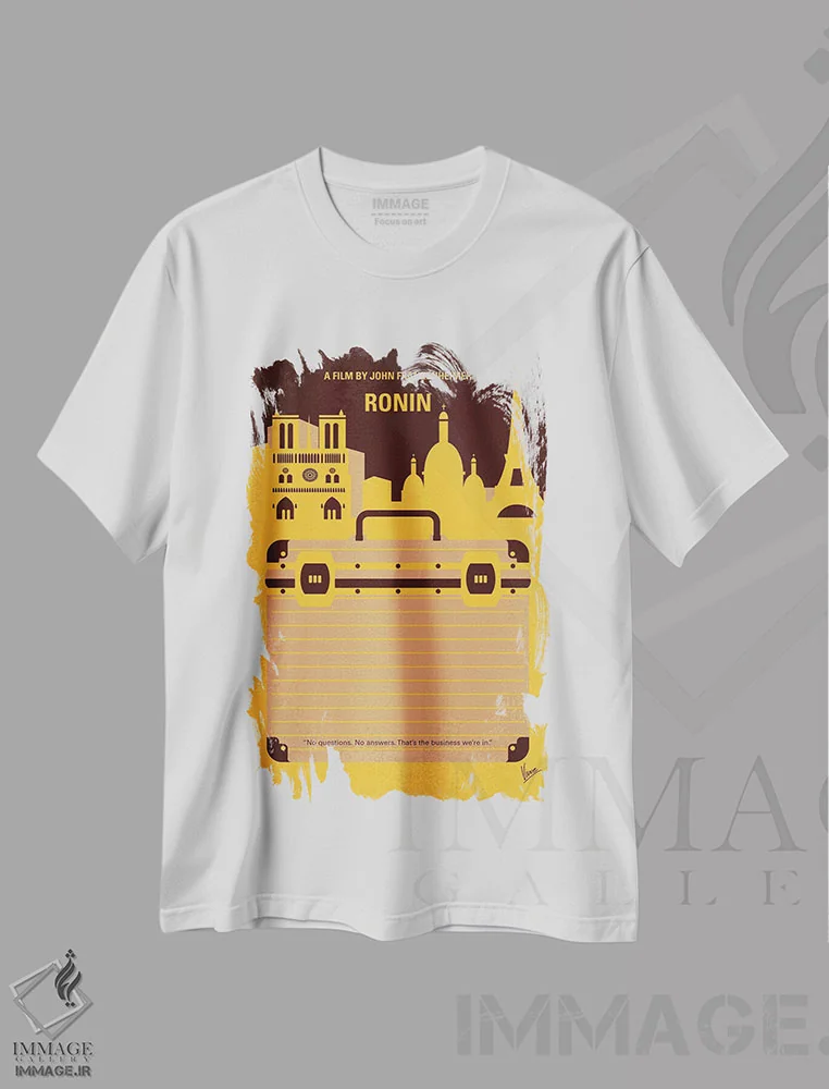 تیشرت سفید طرح دار پوستر مینیمال فیلم رونین، هنر دیجیتال اثر چانکونگ | فروشگاه ایماژ