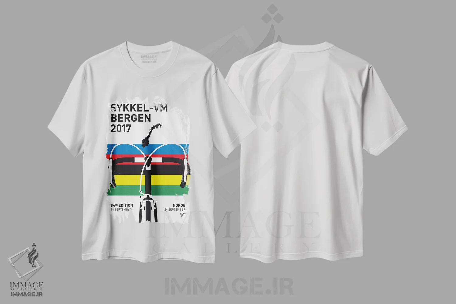 تیشرت سفید طرح دار پوستر مینیمال قهرمانی دوچرخه سواری جاده جهان ۲۰۱۷، هنر دیجیتال اثر چانکونگ | immage.ir