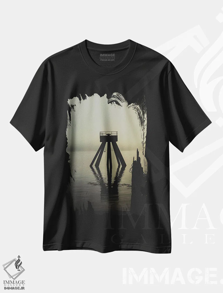 تیشرت مشکی طرح دار برق رسانی بالای رودخانه، مدیوم اثر کت کریگن | فروشگاه ایماژ