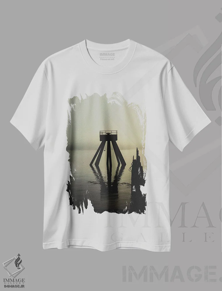 تیشرت سفید طرح دار برق رسانی بالای رودخانه، مدیوم اثر کت کریگن | immage.ir