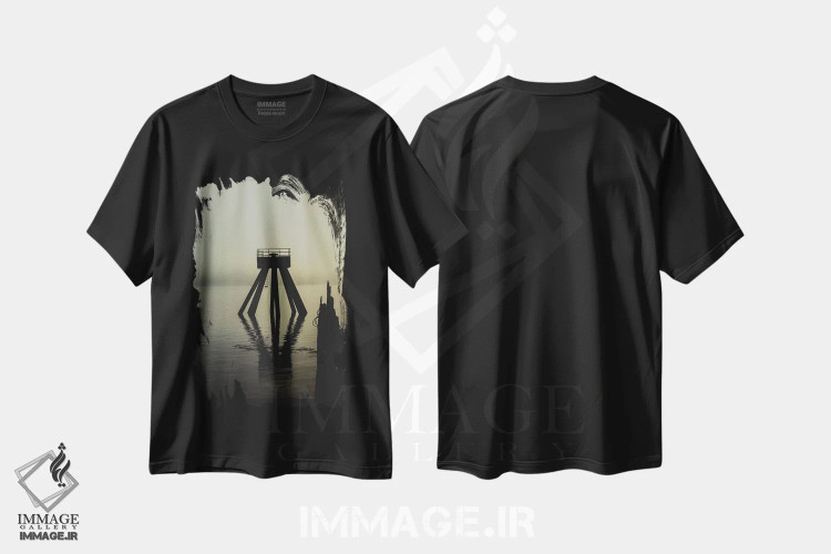 تیشرت مشکی طرح دار برق رسانی بالای رودخانه، مدیوم اثر کت کریگن | فروشگاه ایماژ