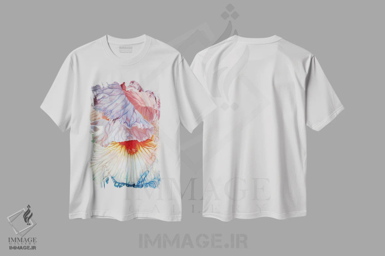 تیشرت سفید طرح دار زنبق رو به زوال، هنر فاخر معاصر اثر کلویی هدن | فروشگاه ایماژ