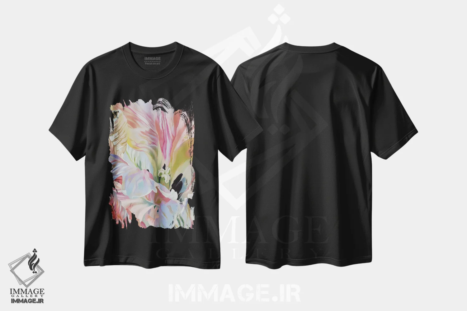 تیشرت مشکی طرح دار لاله طوطی I، دکور معاصر اثر کلویی هدن | فروشگاه ایماژ