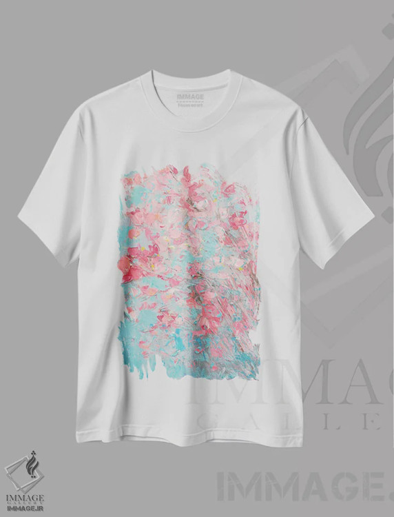 تیشرت سفید طرح دار شکوفه های سیب، تزئینی اثر آن مری کولیک | immage.ir