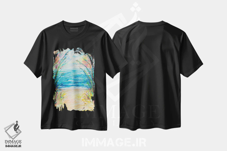 تیشرت مشکی طرح دار مسیر به سوی آب، دکور ساحلی اثر آن مری کولیک | immage.ir