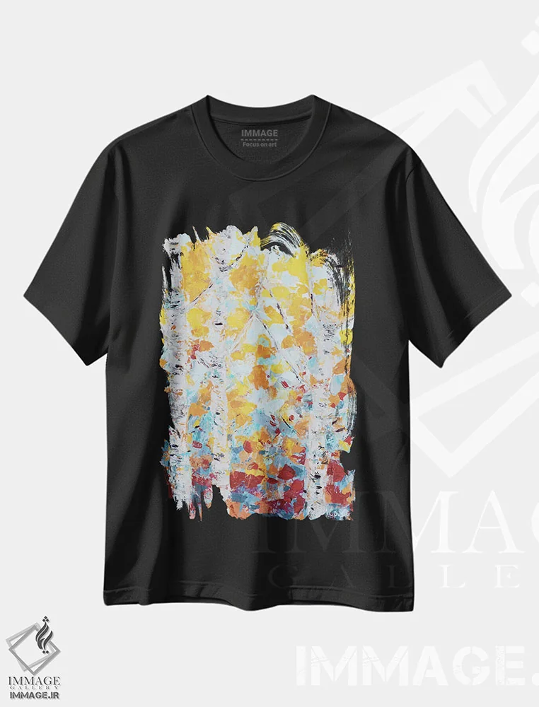 تیشرت مشکی طرح دار صنوبر اکتبر I، تزئینی اثر آن مری کولیک | فروشگاه ایماژ