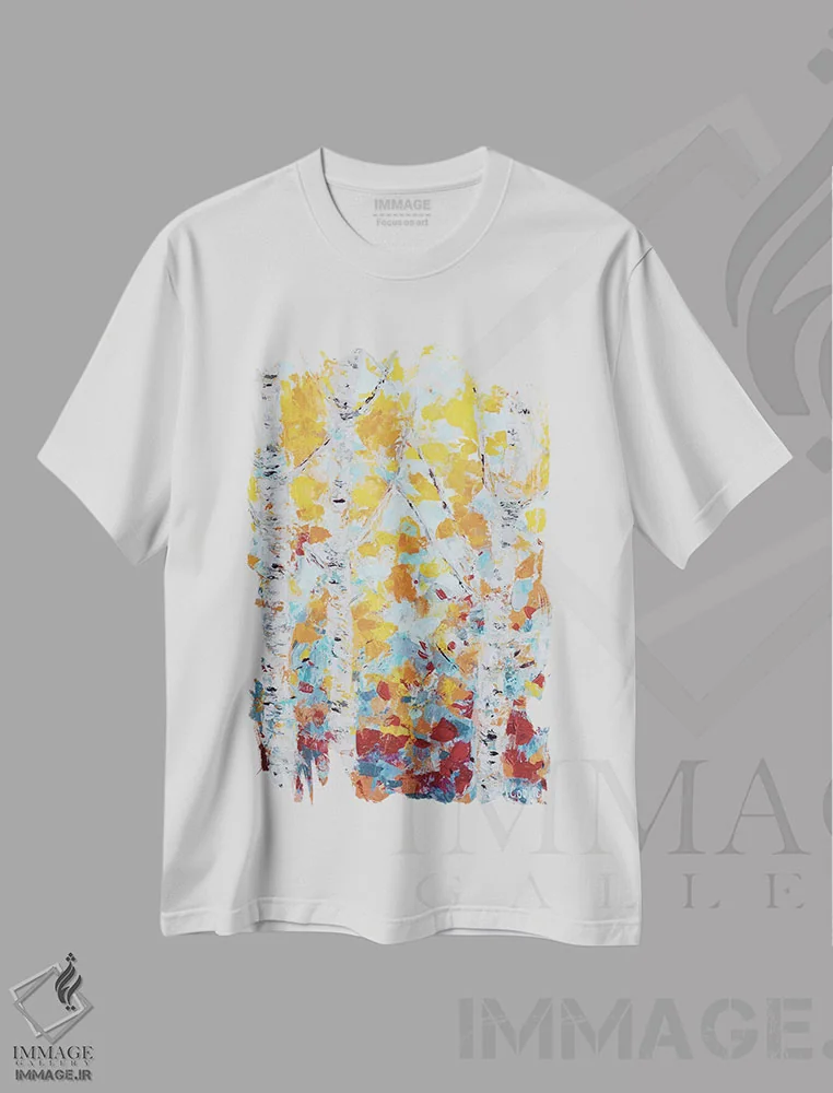 تیشرت سفید طرح دار صنوبر اکتبر I، تزئینی اثر آن مری کولیک | immage.ir