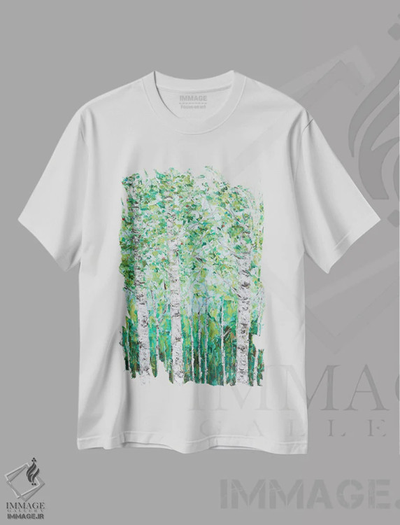 تیشرت سفید طرح دار چوب غان سبز I، مدیوم اثر آن مری کولیک | immage.ir