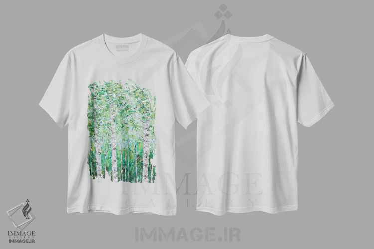 تیشرت سفید طرح دار چوب غان سبز I، مدیوم اثر آن مری کولیک | immage.ir