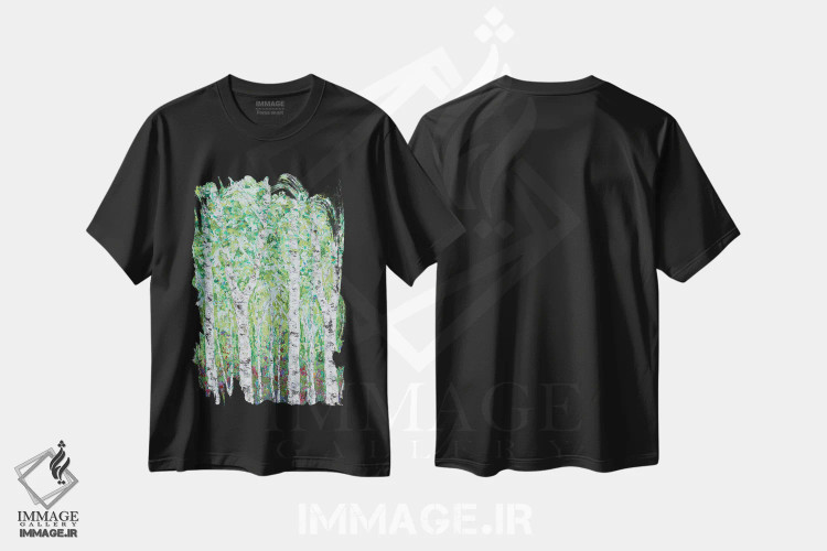تیشرت مشکی طرح دار چوب غان سبز II، مدیوم اثر آن مری کولیک | immage.ir