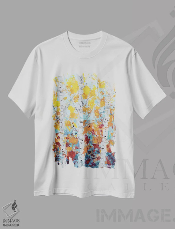 تیشرت سفید طرح دار صنوبر اکتبر II، تزئینی اثر آن مری کولیک | immage.ir