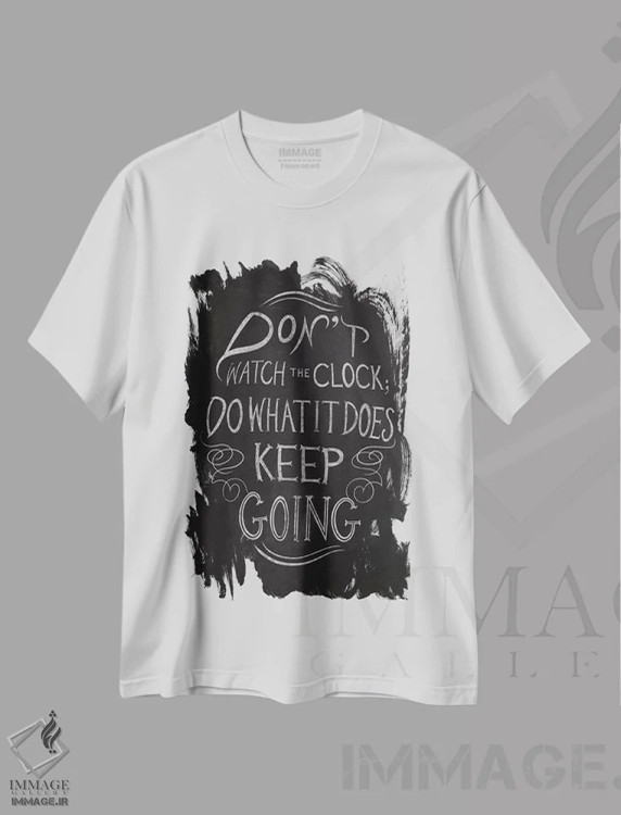 تیشرت سفید طرح دار به ساعت نگاه نکن، هنر تزئینی سیاه و سفید اثر فایو بای فایو کالکتیو | immage.ir