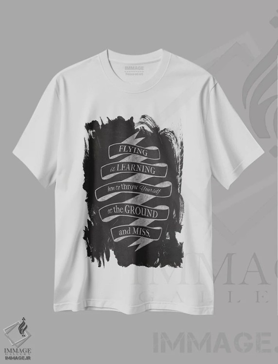 تیشرت سفید طرح دار پرواز کردن یعنی آموختن، وینتیج و رترو اثر فایو بای فایو کالکتیو | فروشگاه ایماژ
