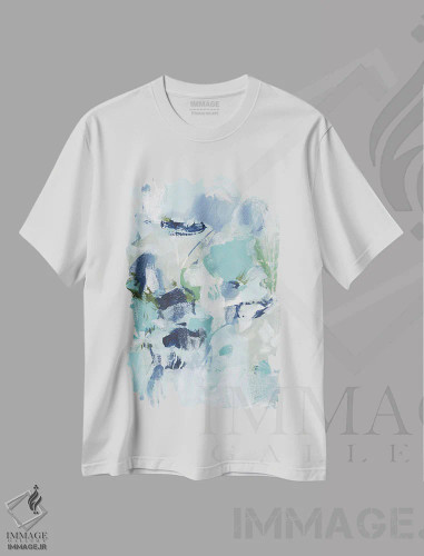 تیشرت سفید طرح دار انتزاع لاجوردی I اثر کریستینا لانگ | فروشگاه ایماژ