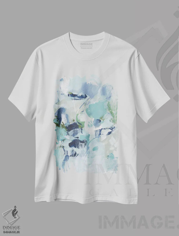 تیشرت سفید طرح دار انتزاع لاجوردی I اثر کریستینا لانگ | فروشگاه ایماژ