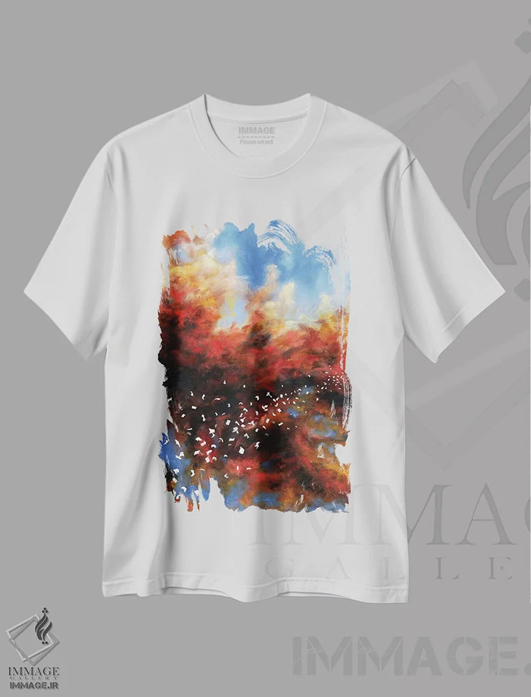 تیشرت سفید طرح دار انفجار در آسمان اثر کریستوفر لیتر | فروشگاه ایماژ