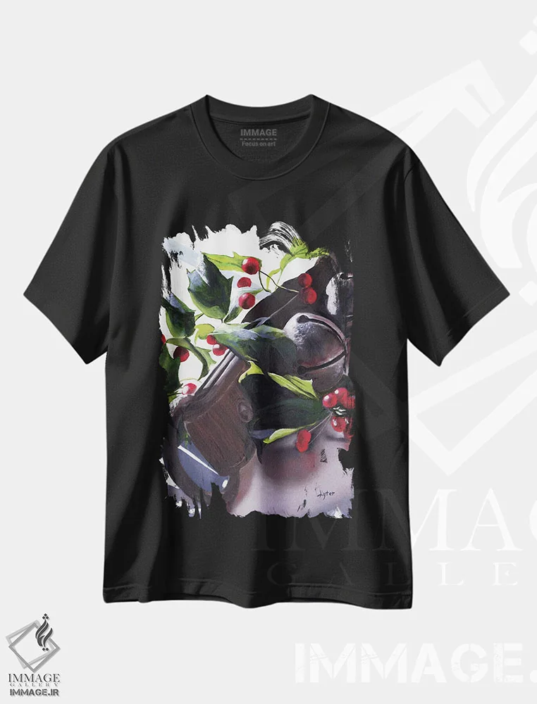 تیشرت مشکی طرح دار آیلکس و زنگوله ها، دکور معاصر اثر کریستوفر لیتر | فروشگاه ایماژ