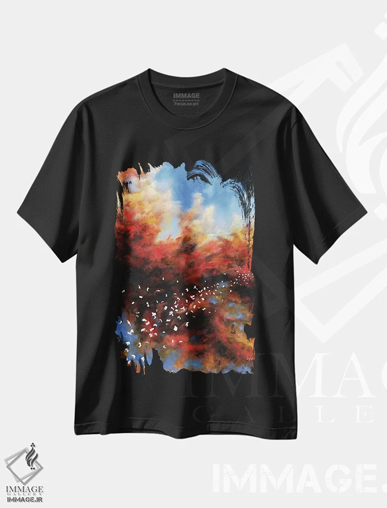 تیشرت مشکی طرح دار انفجار در آسمان اثر کریستوفر لیتر | immage.ir