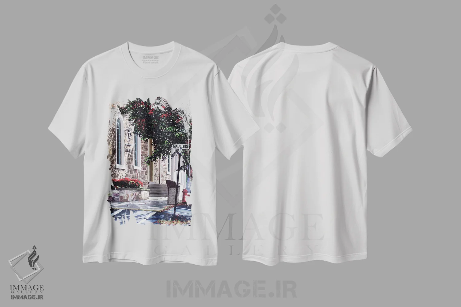 تیشرت سفید طرح دار خیابان سانبری، دکور معاصر اثر کریستوفر لیتر | فروشگاه ایماژ