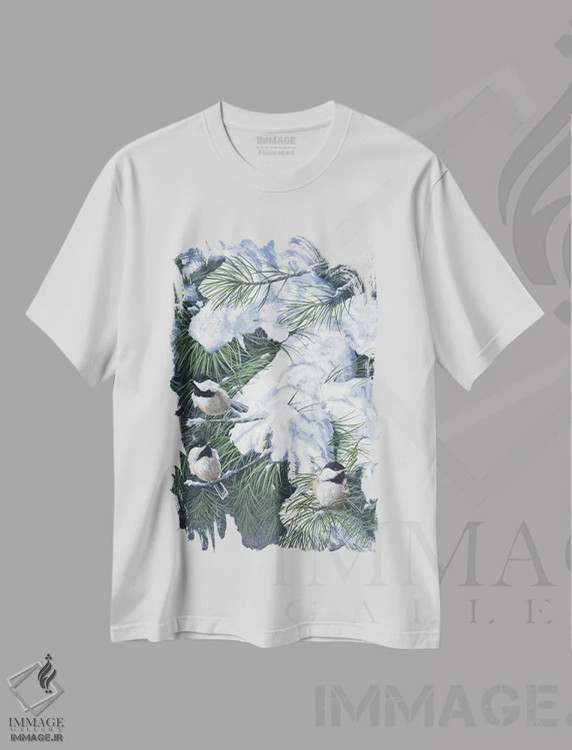 تیشرت سفید طرح دار چرخ ریسک های زمستانی، هنر فاخر معاصر اثر کریستوفر لیتر | فروشگاه ایماژ