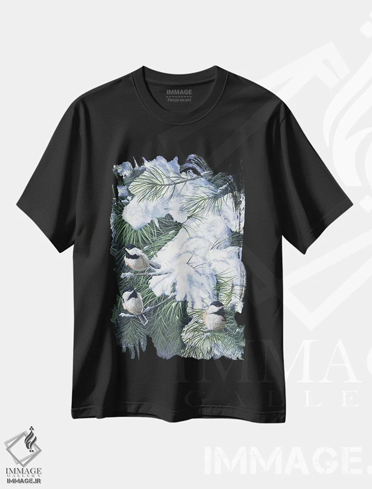 تیشرت مشکی طرح دار چرخ ریسک های زمستانی، هنر فاخر معاصر اثر کریستوفر لیتر | immage.ir