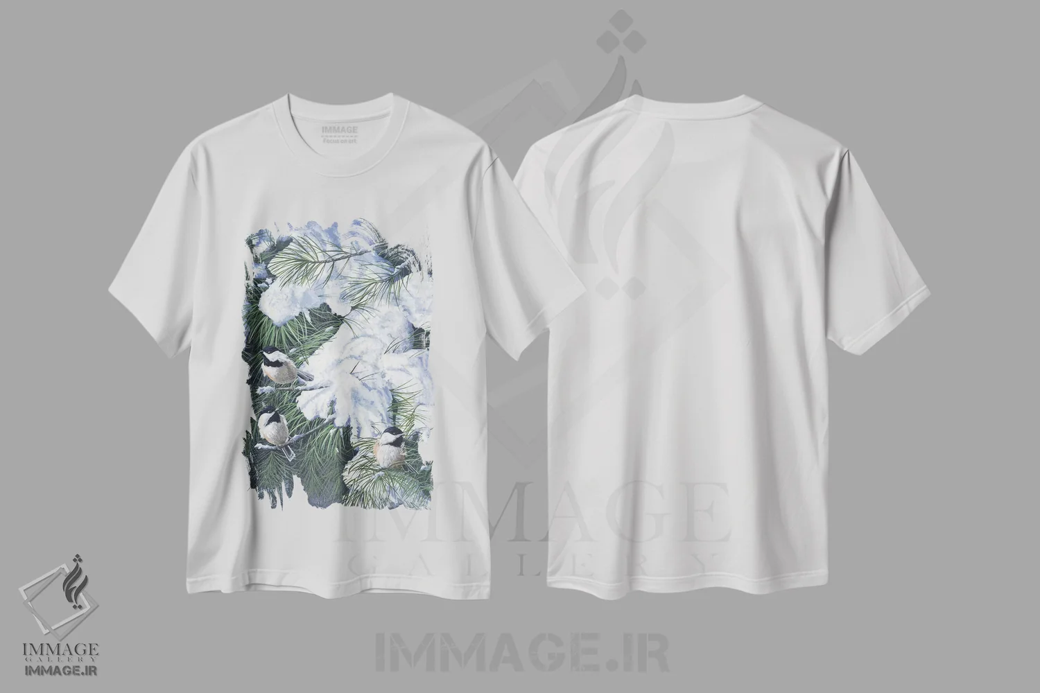 تیشرت سفید طرح دار چرخ ریسک های زمستانی، هنر فاخر معاصر اثر کریستوفر لیتر | فروشگاه ایماژ