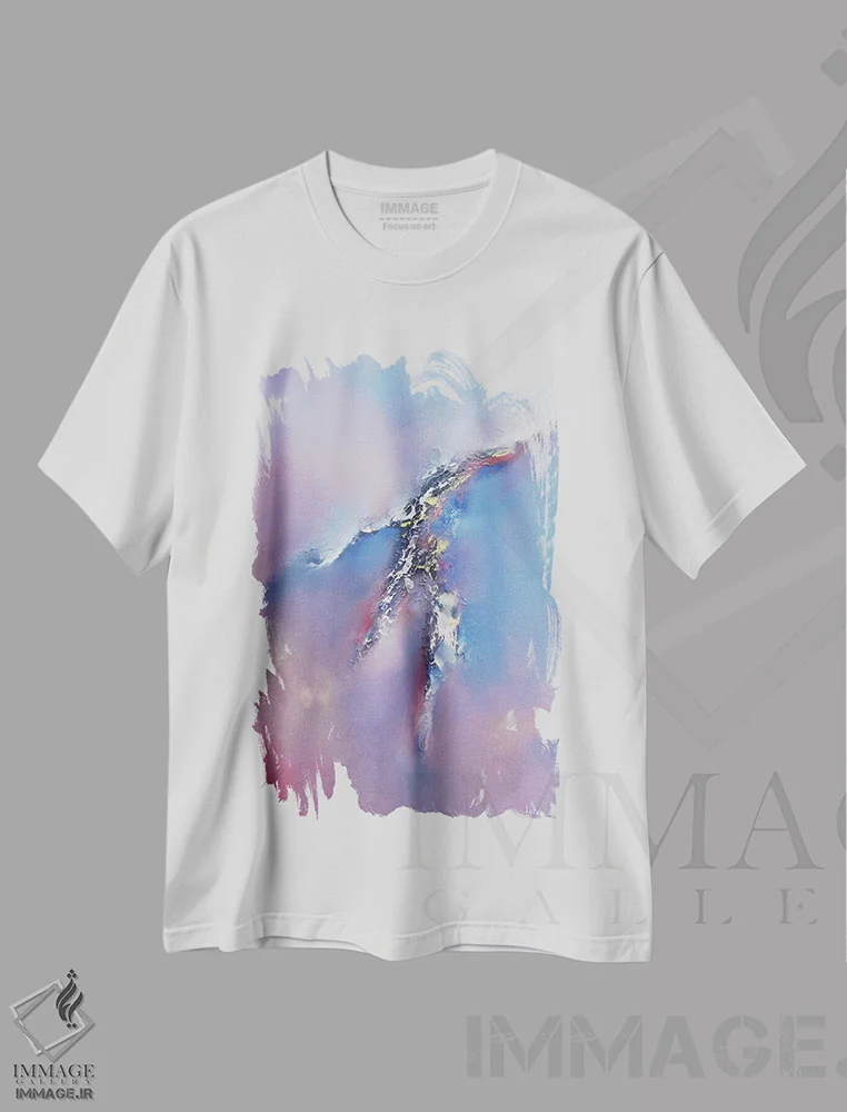 تیشرت سفید طرح دار ترک های آسمان اثر کریستوفر لیتر | فروشگاه ایماژ