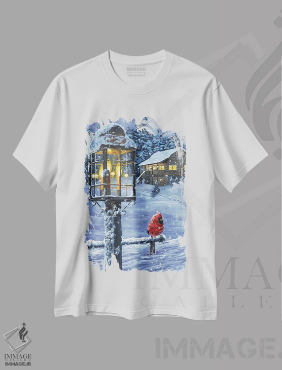 تیشرت سفید طرح دار گرمای زمستان، دکور کلبه و لژ اثر کریستوفر لیتر | immage.ir