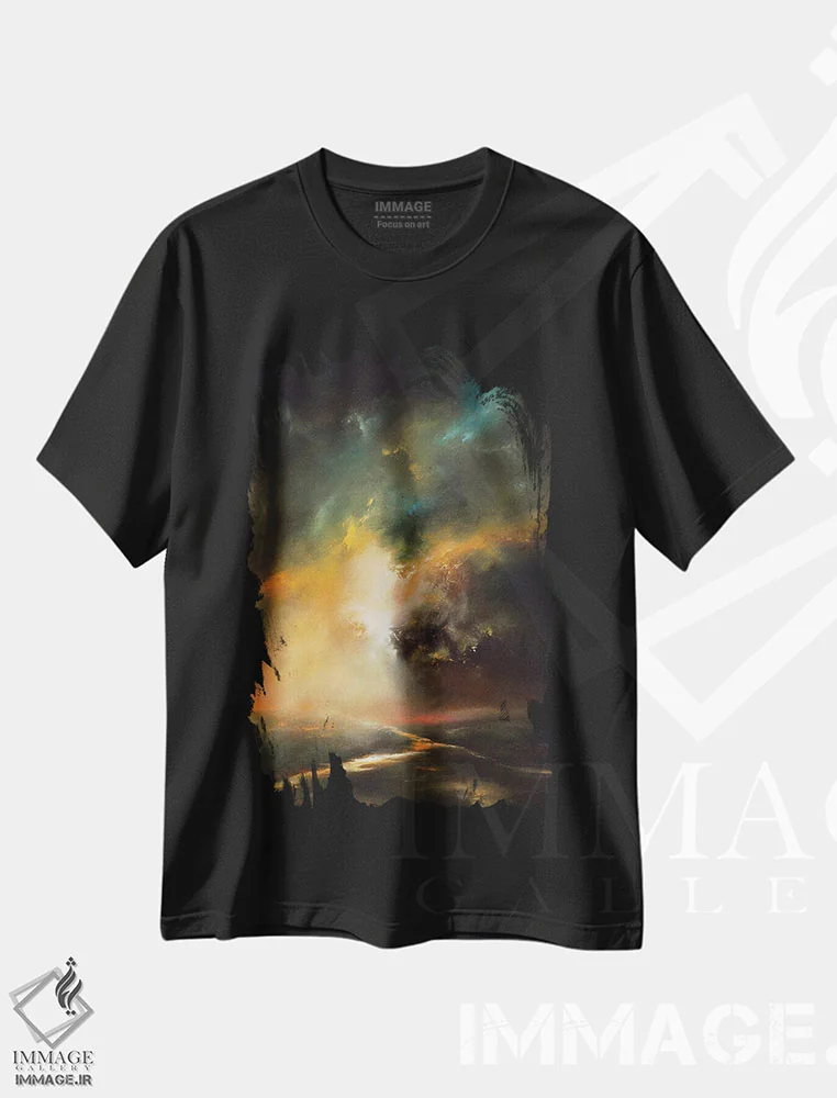 تیشرت مشکی طرح دار همراه با ابرهای طوفانی، آبستره اثر کریستوفر لیتر | immage.ir
