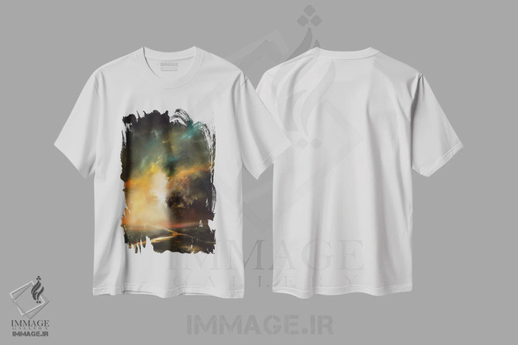 تیشرت سفید طرح دار همراه با ابرهای طوفانی، آبستره اثر کریستوفر لیتر | فروشگاه ایماژ