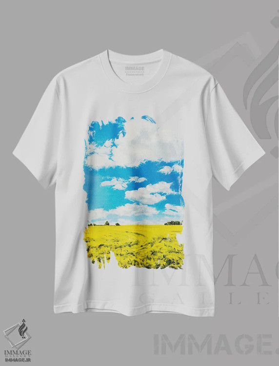 تیشرت سفید طرح دار برخیز ای جان من، تزئینی اثر کولمن سنکال | فروشگاه ایماژ
