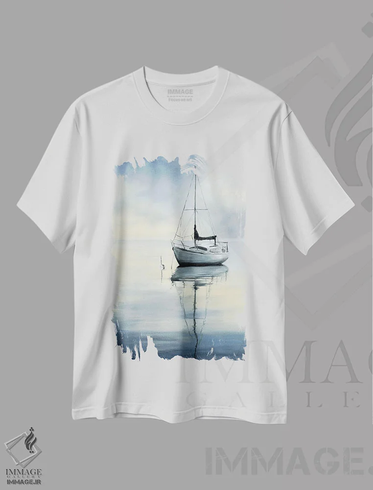 تیشرت سفید طرح دار انتظار، تزئینی اثر کولمن سنکال | immage.ir