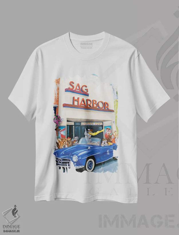 تیشرت سفید طرح دار پیش نمایش فیلم، هنر فاخر معاصر اثر کارول لوز | فروشگاه ایماژ