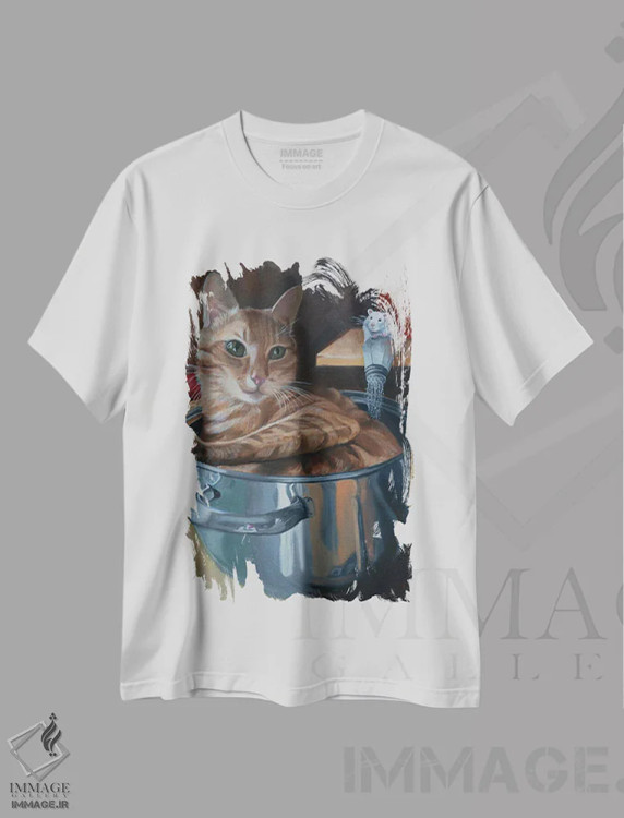 تیشرت سفید طرح دار نُوئل گربه، هنر فاخر معاصر اثر کارول لوز | immage.ir