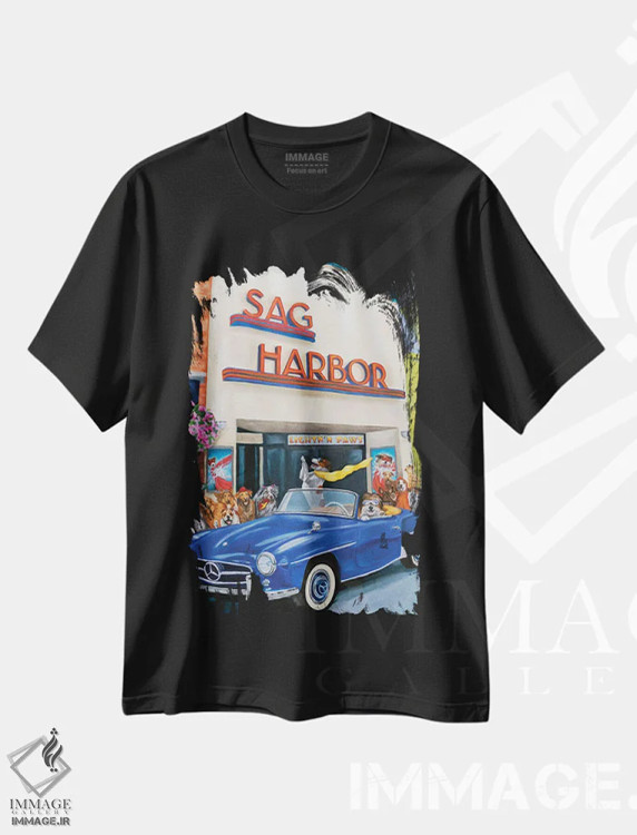 تیشرت مشکی طرح دار پیش نمایش فیلم، هنر فاخر معاصر اثر کارول لوز | immage.ir