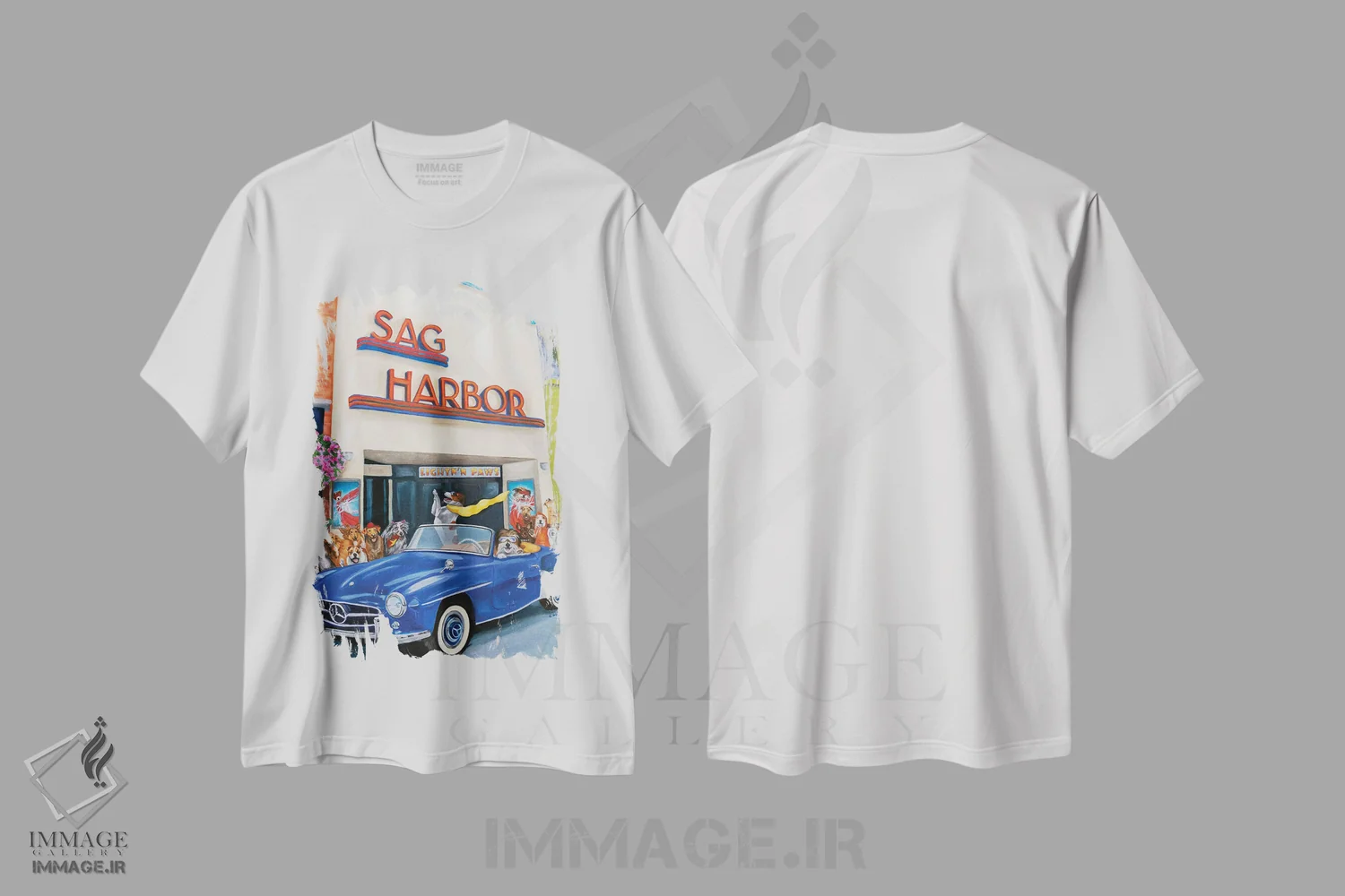 تیشرت سفید طرح دار پیش نمایش فیلم، هنر فاخر معاصر اثر کارول لوز | فروشگاه ایماژ