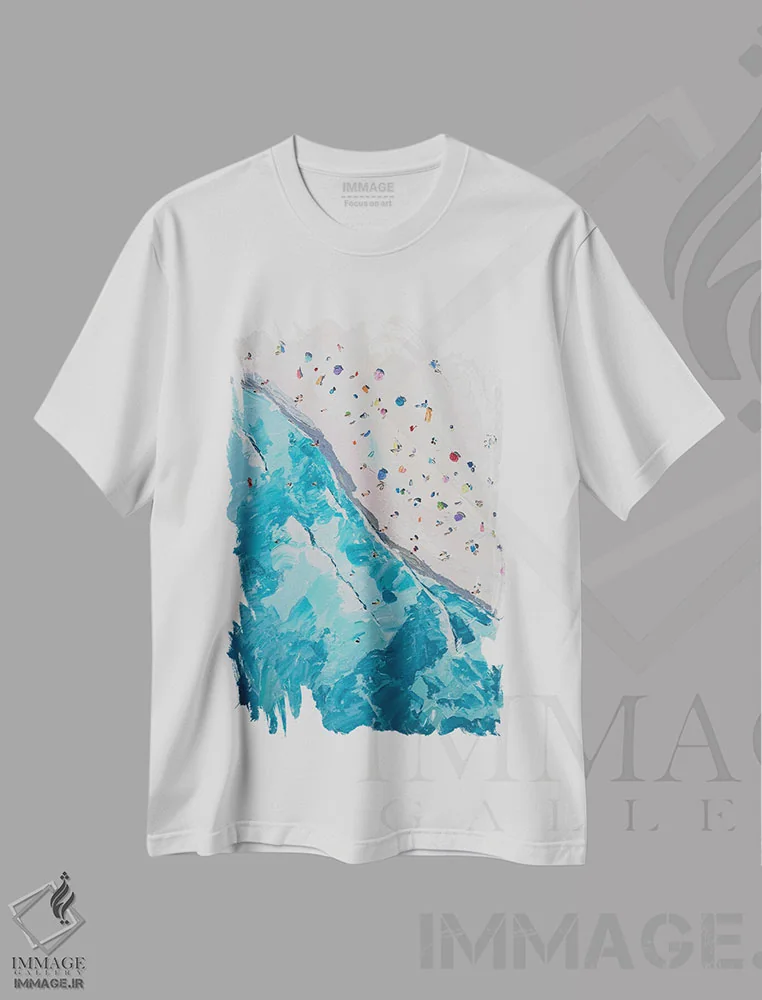 تیشرت سفید طرح دار ساحل ۲، دکور ساحلی اثر کارول لوز | فروشگاه ایماژ
