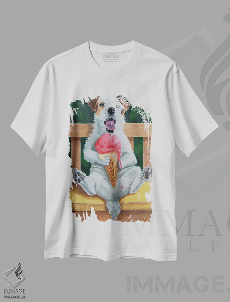تیشرت سفید طرح دار زمان بستنی، هنر فاخر معاصر اثر کارول لوز | immage.ir