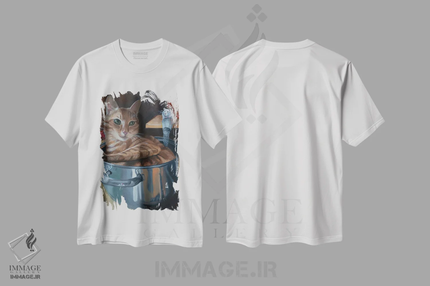تیشرت سفید طرح دار نُوئل گربه، هنر فاخر معاصر اثر کارول لوز | immage.ir
