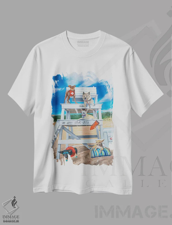 تیشرت سفید طرح دار نجات غریق ها، هنر فاخر معاصر اثر کارول لوز | immage.ir