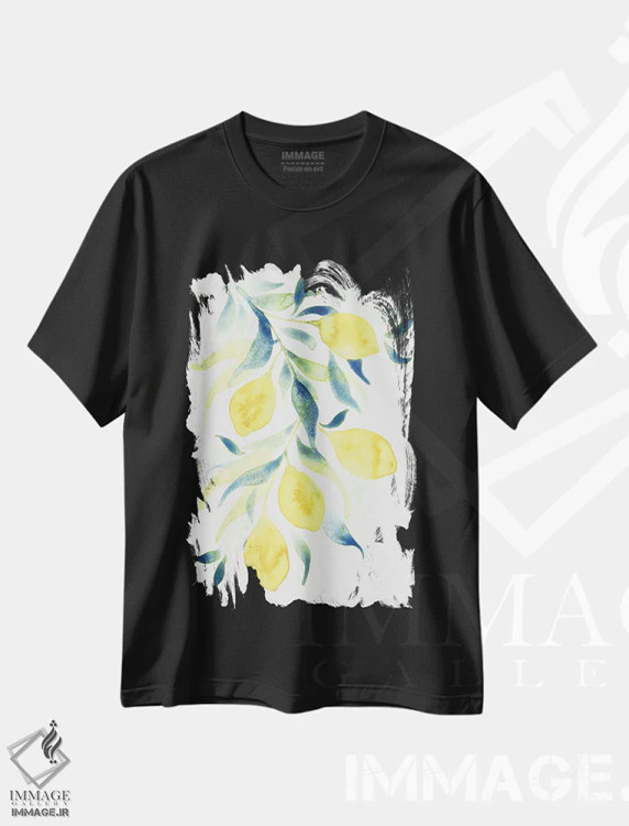 تیشرت مشکی طرح دار لیموهای آبرنگی، مدیوم اثر کامیلا خونکوس | فروشگاه ایماژ