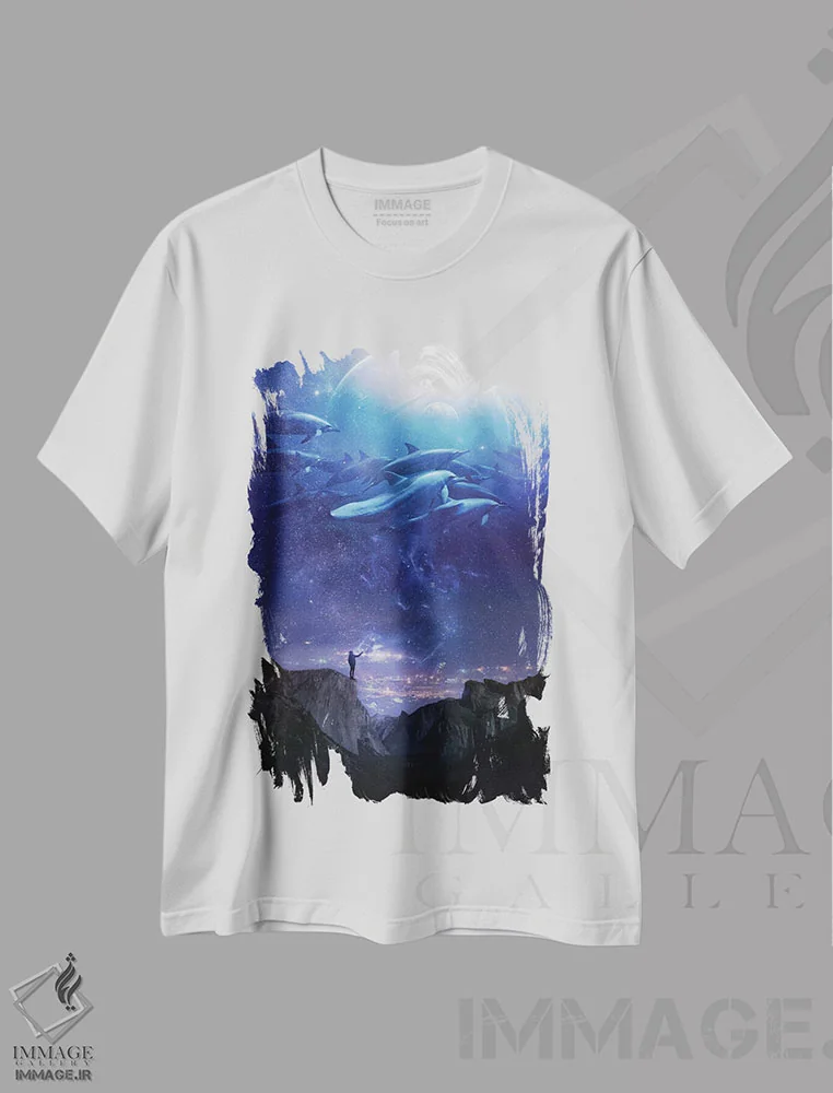 تیشرت سفید طرح دار آب های آسمانی، هنر دیجیتال اثر کلودیا مک کینی | فروشگاه ایماژ