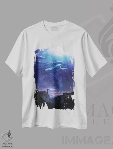 تیشرت سفید طرح دار آب های آسمانی، هنر دیجیتال اثر کلودیا مک کینی | فروشگاه ایماژ