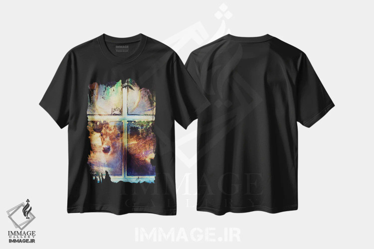 تیشرت مشکی طرح دار گوزن و شیشه پنجره، هنر دیجیتال اثر کلودیا مک کینی | immage.ir