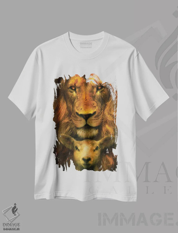 تیشرت سفید طرح دار شیر و بره، هنر دیجیتال اثر کلودیا مک کینی | فروشگاه ایماژ
