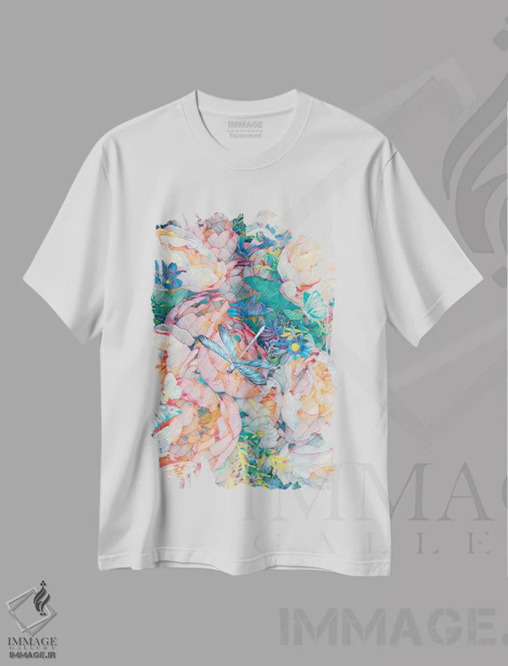 تیشرت سفید طرح دار باغ سنجاقک، تزئینی اثر کلودیا مک کینی | immage.ir