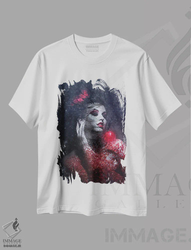 تیشرت سفید طرح دار درخت نیکی و بدی، تزئینی اثر کلودیا مک کینی | فروشگاه ایماژ